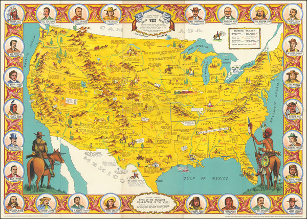 64-United States, South, Texas, Midwest, Plains, Southwest and Pictorial Maps Map By Old Western T