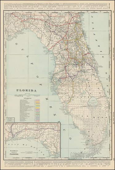 0-Florida Map By George F. Cram