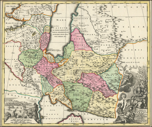 27-Central Asia & Caucasus and Middle East Map By Matthaus Seutter