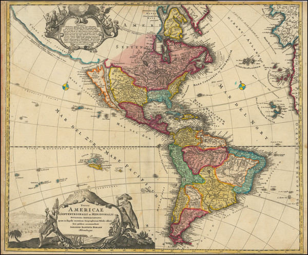 70-Western Hemisphere, California as an Island and America Map By Johann Baptist Homann