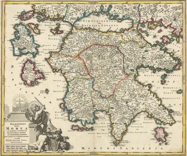 2-Mediterranean and Greece Map By Matthaus Seutter