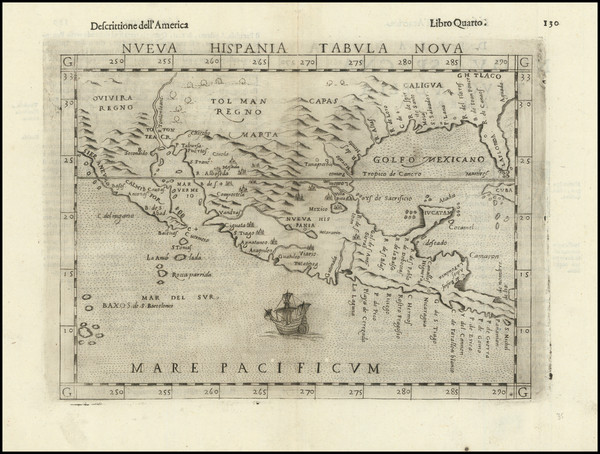 89-South, Southeast, Texas, Southwest and Mexico Map By Girolamo Ruscelli