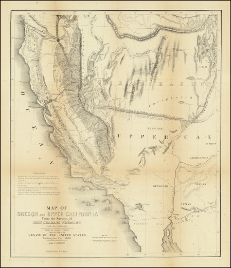 41-Southwest, Arizona, Utah, Nevada, Utah and California Map By John Charles Fremont / Charles Pre