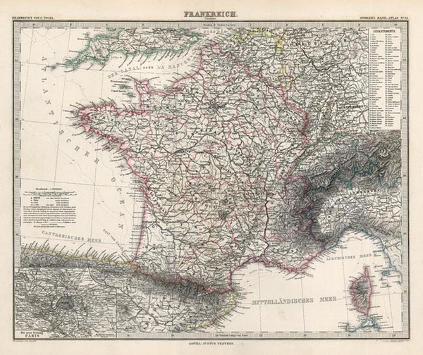 24-Europe and France Map By Adolf Stieler