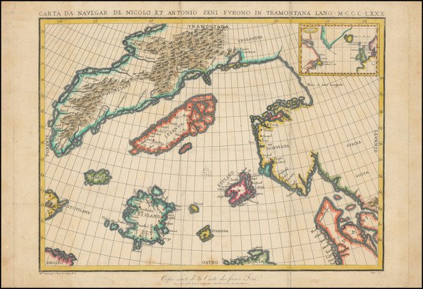 79-Polar Maps, Atlantic Ocean, Scandinavia and Canada Map By Nicolo Zeno