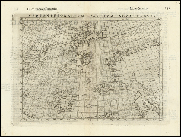 4-Polar Maps, Atlantic Ocean, Scandinavia and Iceland Map By Girolamo Ruscelli