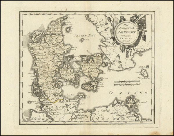 87-Denmark Map By Franz Johann Joseph von Reilly