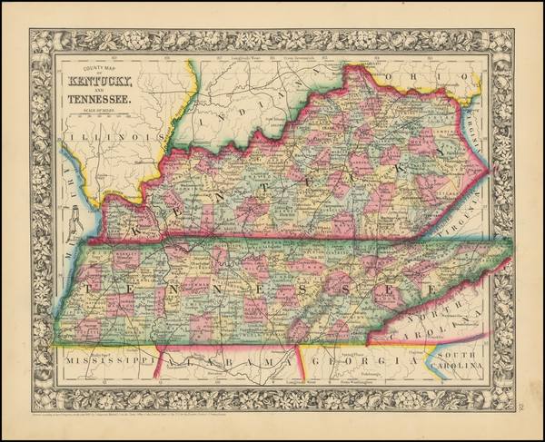 55-Kentucky and Tennessee Map By Samuel Augustus Mitchell Jr.