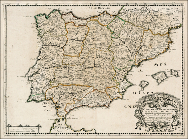 46-Spain Map By Melchior Tavernier / Nicolas Sanson