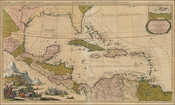 25-Florida, South, Texas, Caribbean and Central America Map By Pierre Mortier