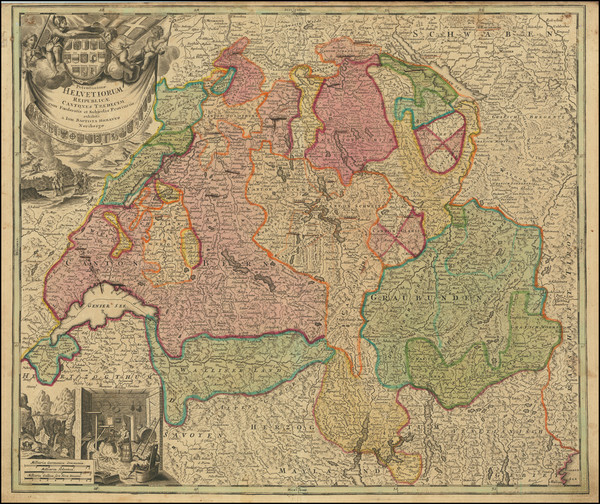 90-Switzerland Map By Johann Baptist Homann