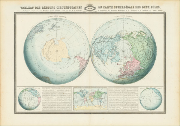 47-World, Northern Hemisphere, Southern Hemisphere and Polar Maps Map By F.A. Garnier