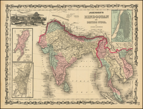 4-India, Southeast Asia and Thailand, Cambodia, Vietnam Map By Alvin Jewett Johnson  &  Ross 