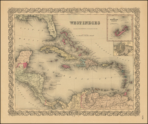 64-Caribbean and Bermuda Map By Joseph Hutchins Colton