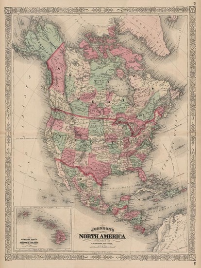 80-North America Map By Benjamin P Ward  &  Alvin Jewett Johnson