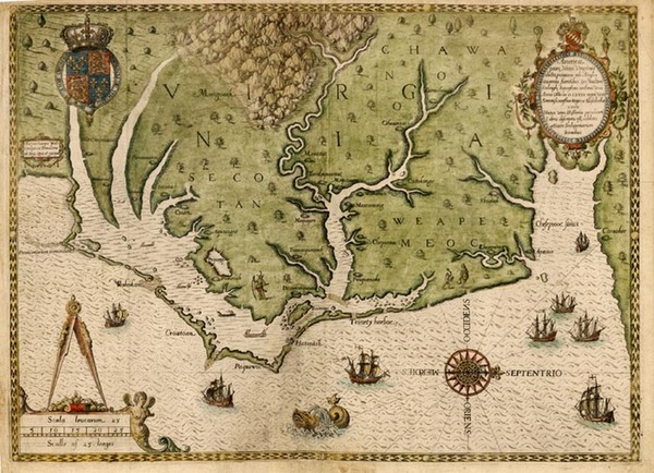 15-Mid-Atlantic and Southeast Map By Theodor De Bry / John White