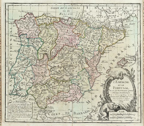 52-Europe, Spain and Portugal Map By Louis Brion de la Tour