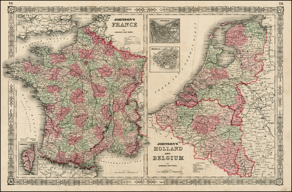 54-Europe, Netherlands and France Map By Benjamin P Ward  &  Alvin Jewett Johnson