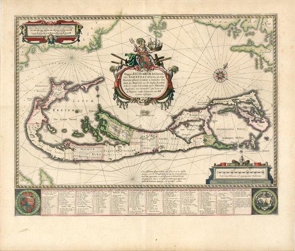 88-World, Atlantic Ocean and Caribbean Map By Willem Janszoon Blaeu