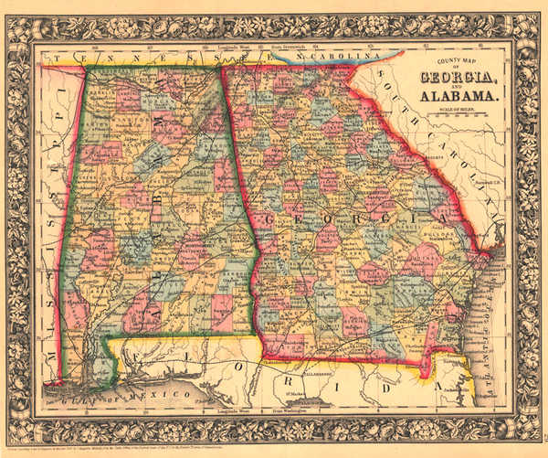 18-South and Southeast Map By Samuel Augustus Mitchell Jr.