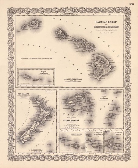 28-Hawaii, Australia & Oceania, Oceania, New Zealand and Hawaii Map By Joseph Hutchins Colton