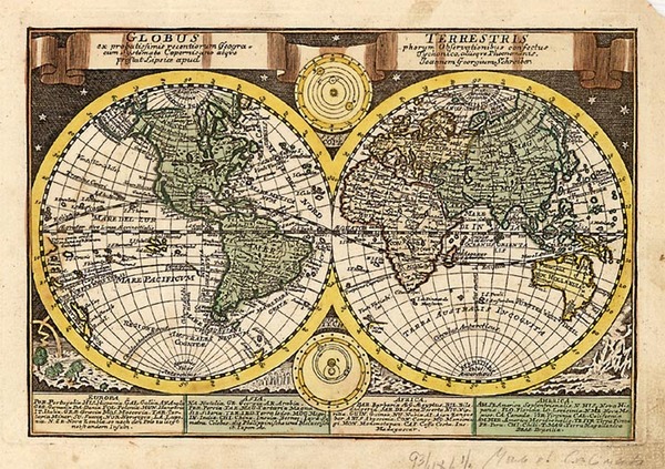 87-World and World Map By Johann George Schreiber