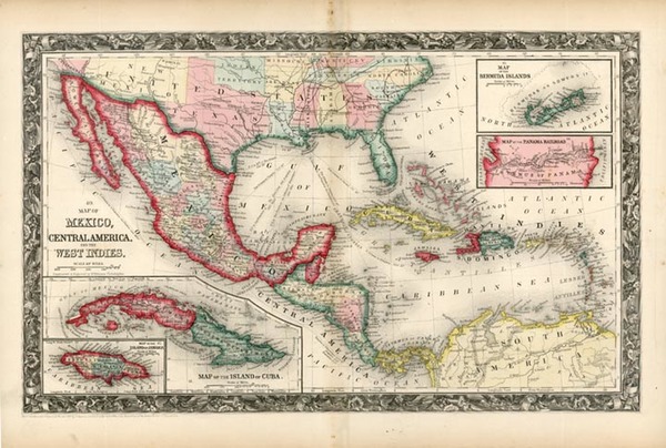 39-Southwest, Mexico and Caribbean Map By Samuel Augustus Mitchell Jr.