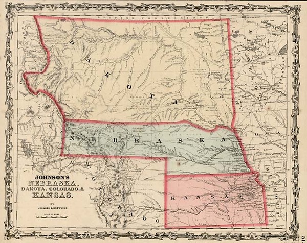 50-Plains and Rocky Mountains Map By Alvin Jewett Johnson  &  Ross C. Browning