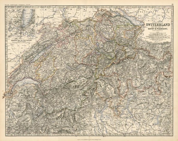 48-Europe, Switzerland, France and Italy Map By W. & A.K. Johnston