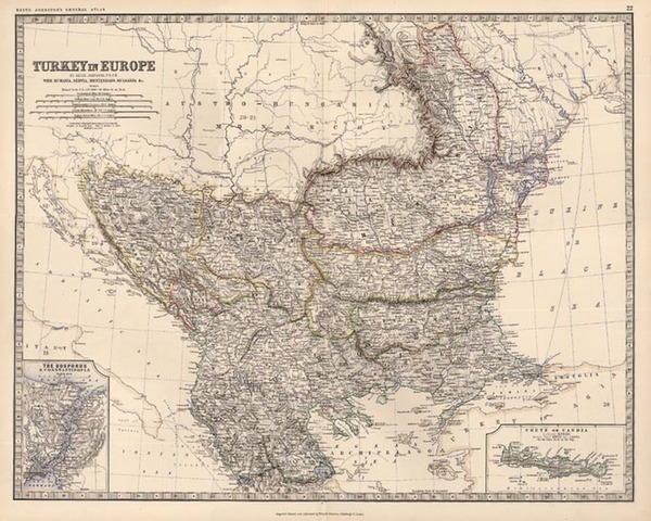 30-Europe, Romania, Balkans, Turkey and Greece Map By W. & A.K. Johnston