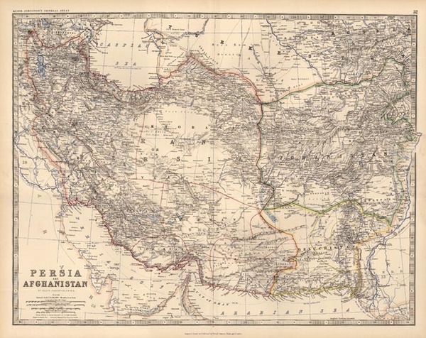 42-Asia, Central Asia & Caucasus and Middle East Map By W. & A.K. Johnston