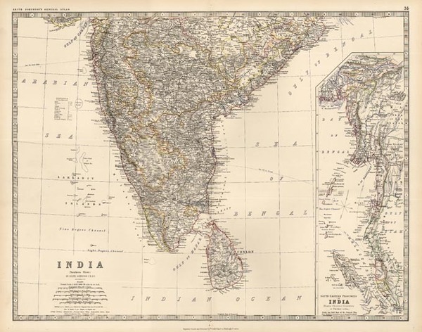 53-Asia, India and Southeast Asia Map By W. & A.K. Johnston