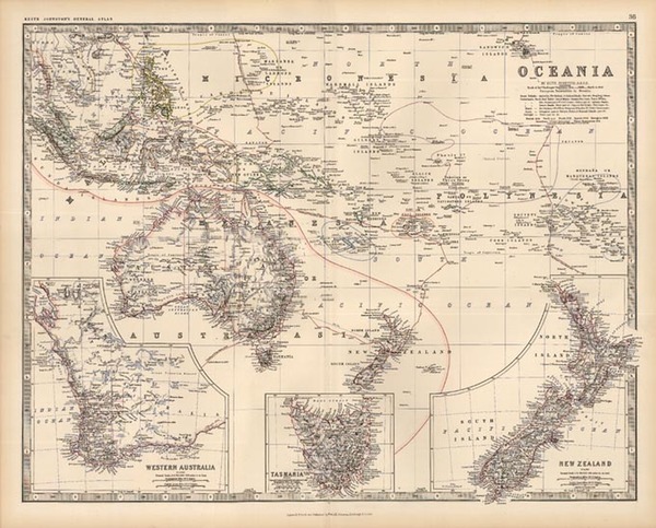 29-Australia & Oceania, Australia, Oceania and New Zealand Map By W. & A.K. Johnston