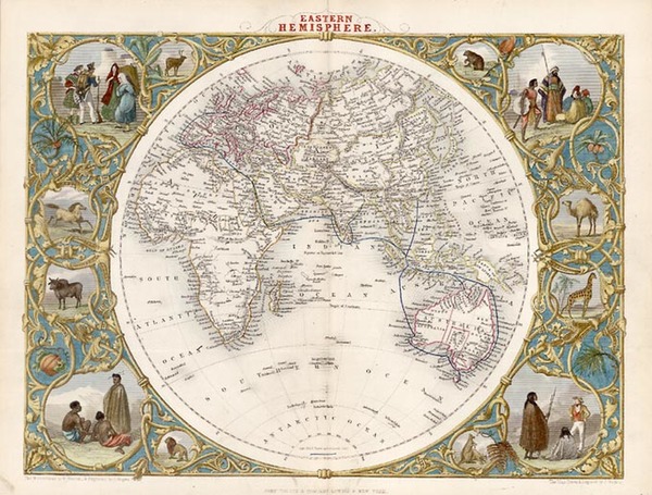 86-World and Eastern Hemisphere Map By John Tallis