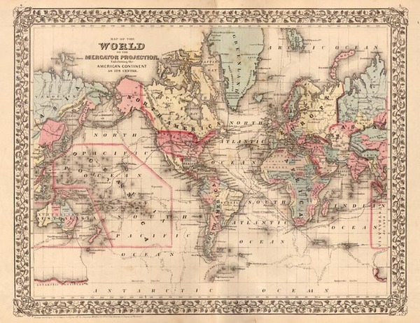 66-World and World Map By Samuel Augustus Mitchell Jr.