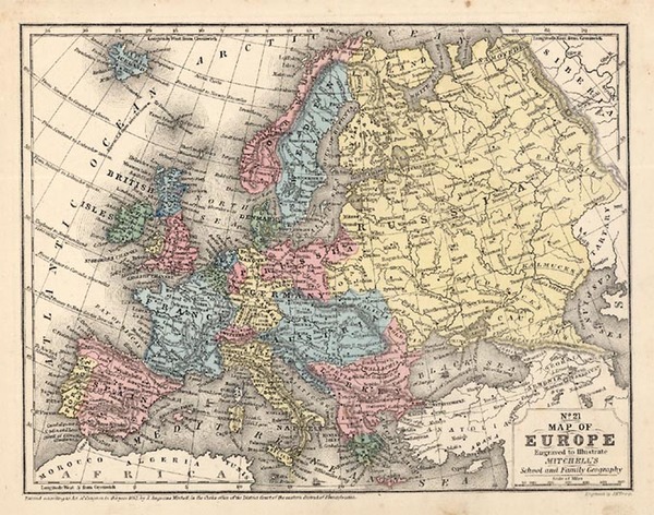 51-Europe and Europe Map By Samuel Augustus Mitchell