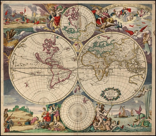 25-World, World and Polar Maps Map By Justus Danckerts