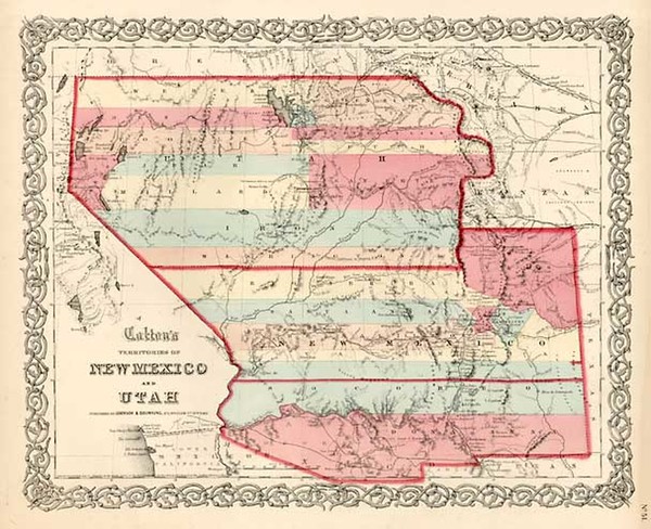 10-Southwest, Rocky Mountains and California Map By Joseph Hutchins Colton