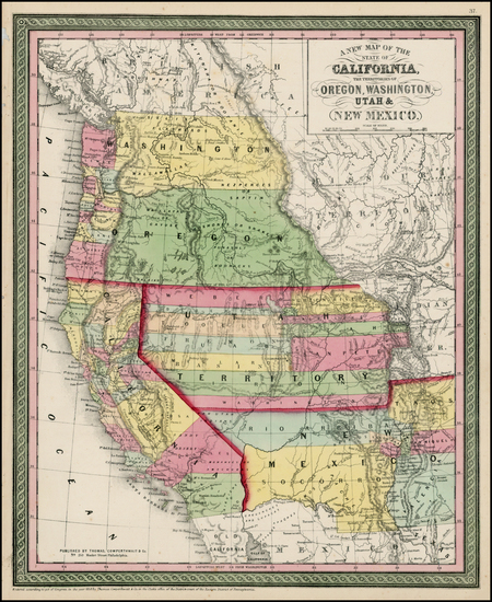 60-Southwest, Rocky Mountains and California Map By Thomas, Cowperthwait & Co.