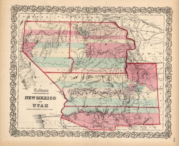 6-Southwest, Rocky Mountains and California Map By Joseph Hutchins Colton