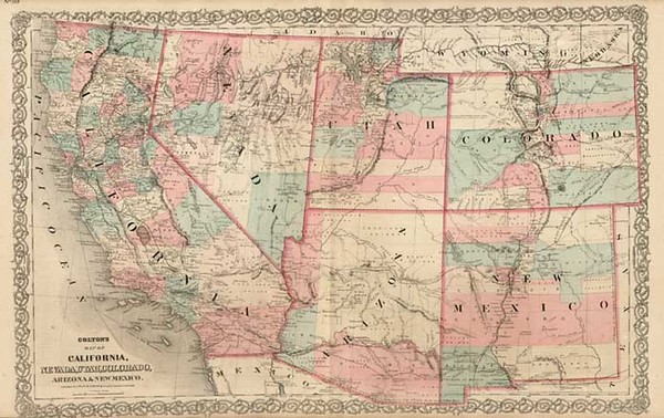 65-Southwest, Rocky Mountains and California Map By G.W.  & C.B. Colton