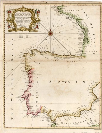 88-Europe, France, Spain and Portugal Map By Emanuel Bowen