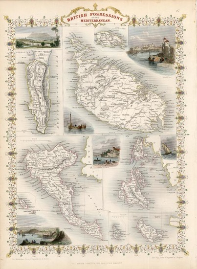 55-Europe, Mediterranean, Africa and Balearic Islands Map By John Tallis