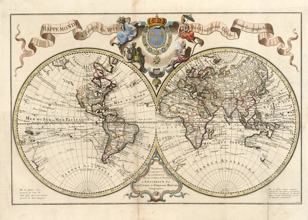 81-World and World Map By Johannes Covens  &  Cornelis Mortier