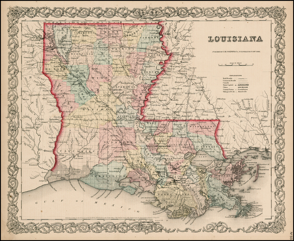 Die staaten von Arkansas, Mississippi, Louisiana & Alabama 1850 - Old map  by MEYER