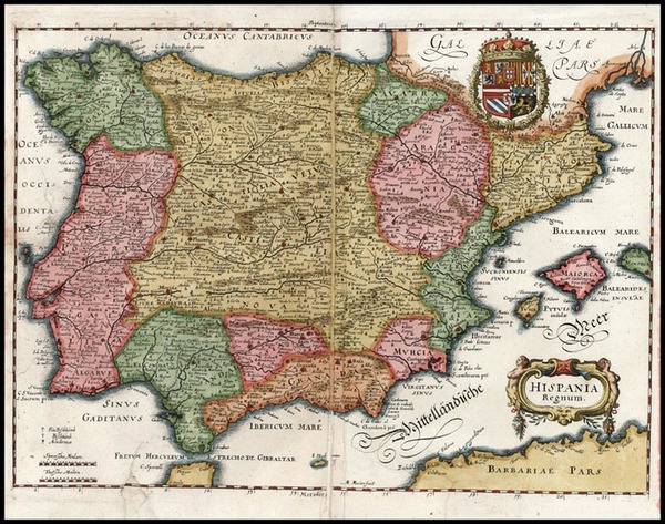 1-Europe, Spain and Portugal Map By Matthaus Merian