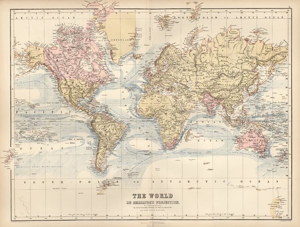 39-World and World Map By W. & A.K. Johnston