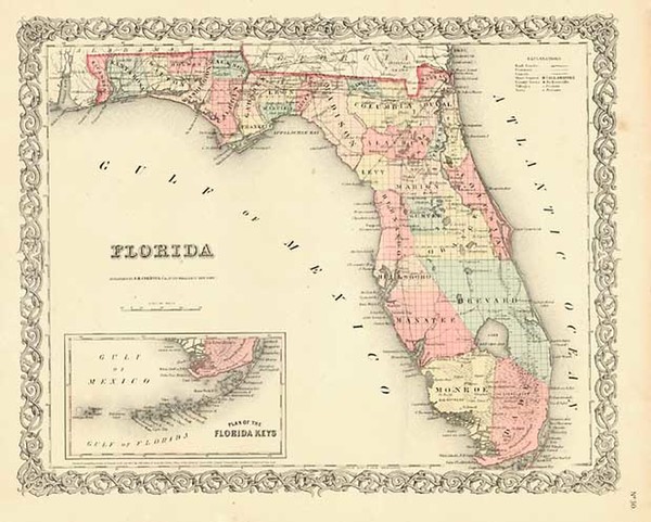 96-Florida and Southeast Map By Joseph Hutchins Colton