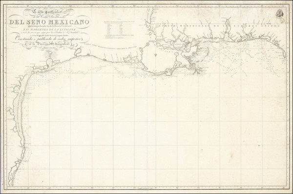 [ The Foundational Hydrographic Map of Texas and Louisiana ] Carta Particular de las Costas Setentrionales del Seno Mexicano  que comprehende las de la Florida Ocidental les Margenes de al Luisiana . . . 1807