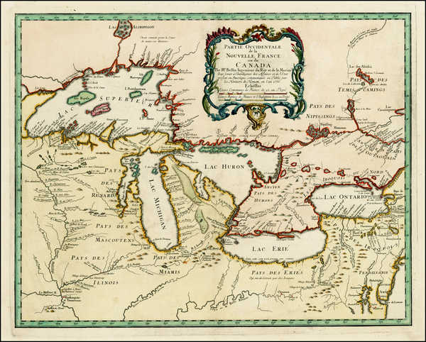 47-Midwest and Canada Map By Homann Heirs / Jacques Nicolas Bellin